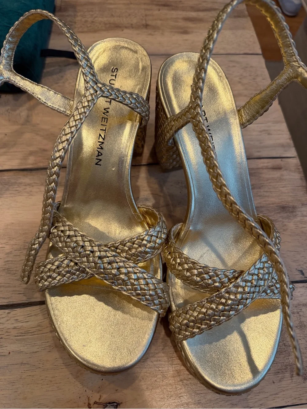 Stuart Weitzman Golden Braided Platform Sandal Daya NWOB